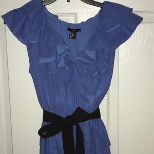 H & M blue V-neck Ruffle Trim Belted top